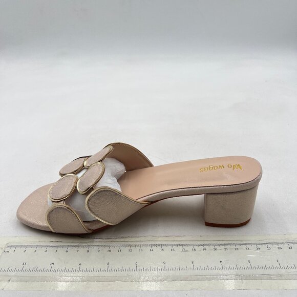 Wo Wagas Gold Cutout Mules Round Slippers Slip On Sandals Block Heels Shoes - Picture 2 of 8